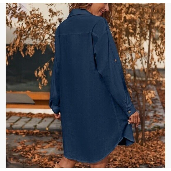 FallingFlowerOld NavyDarkBlueMidi Women’s Shirt Dress LongSleeve ButtonUpSize Xl - Picture 13 of 13